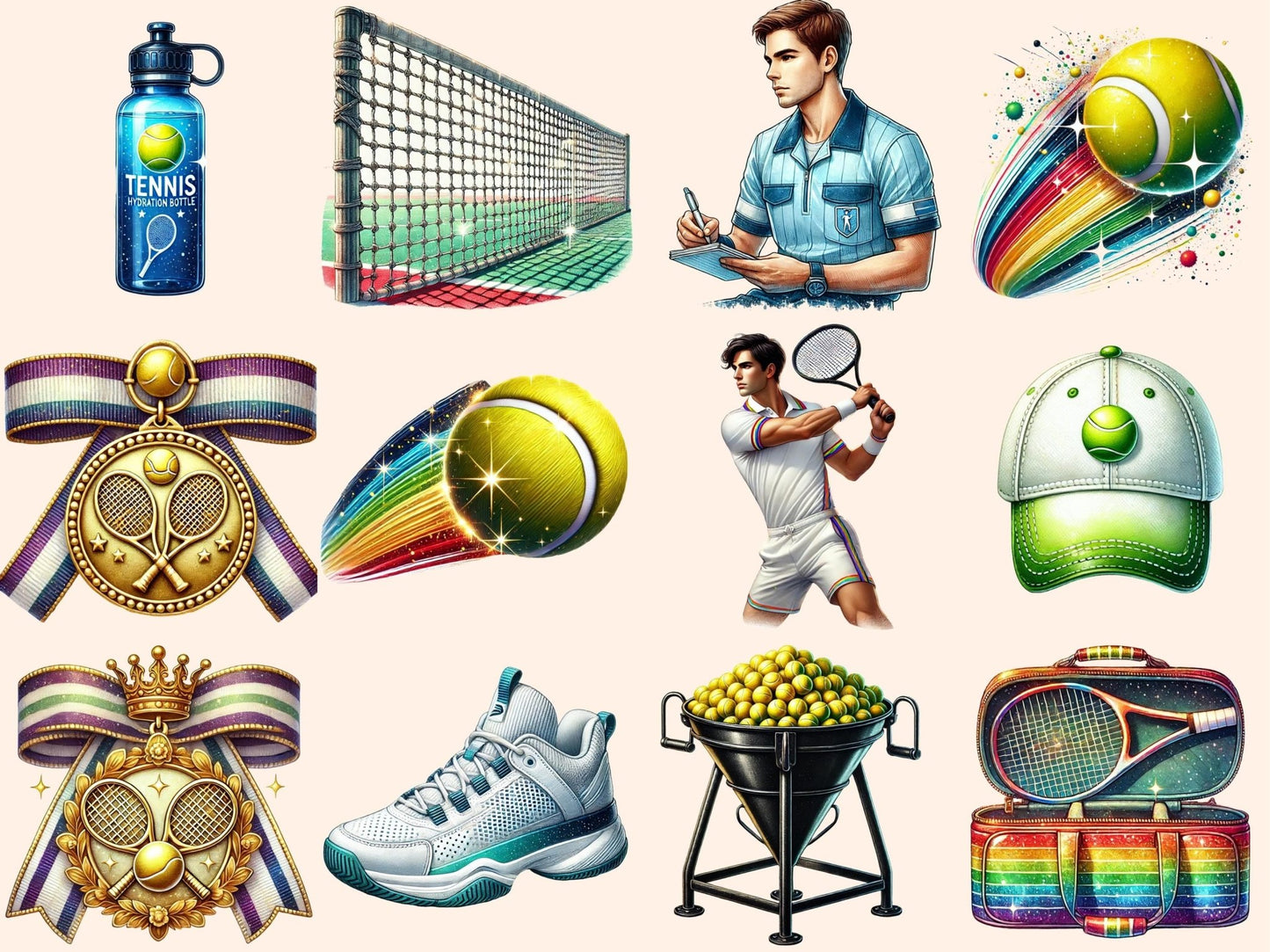 Tennis Clipart - High - Quality Instant Digital Download for Creative Projects