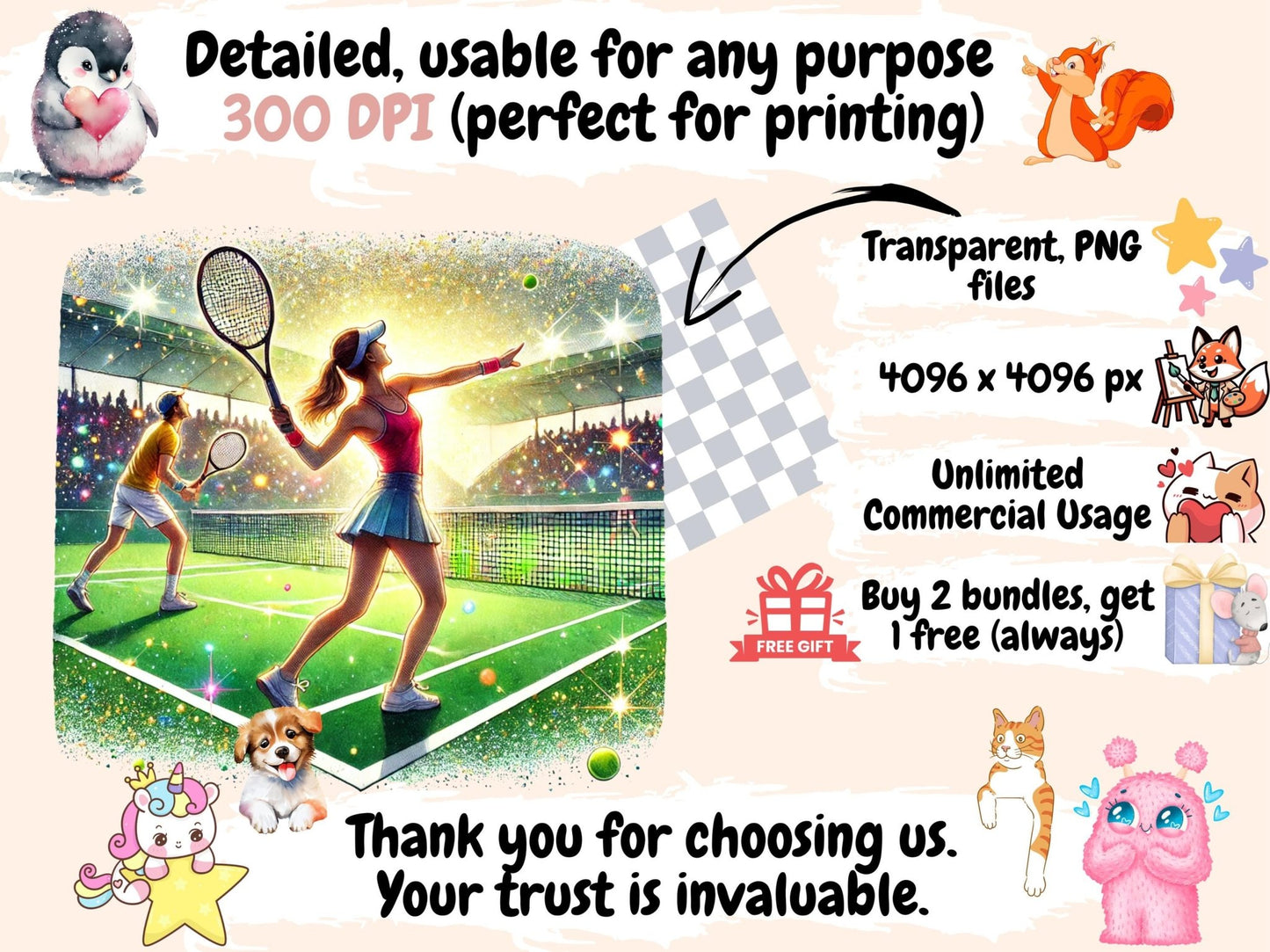 Tennis Clipart - High - Quality Instant Digital Download for Creative Projects