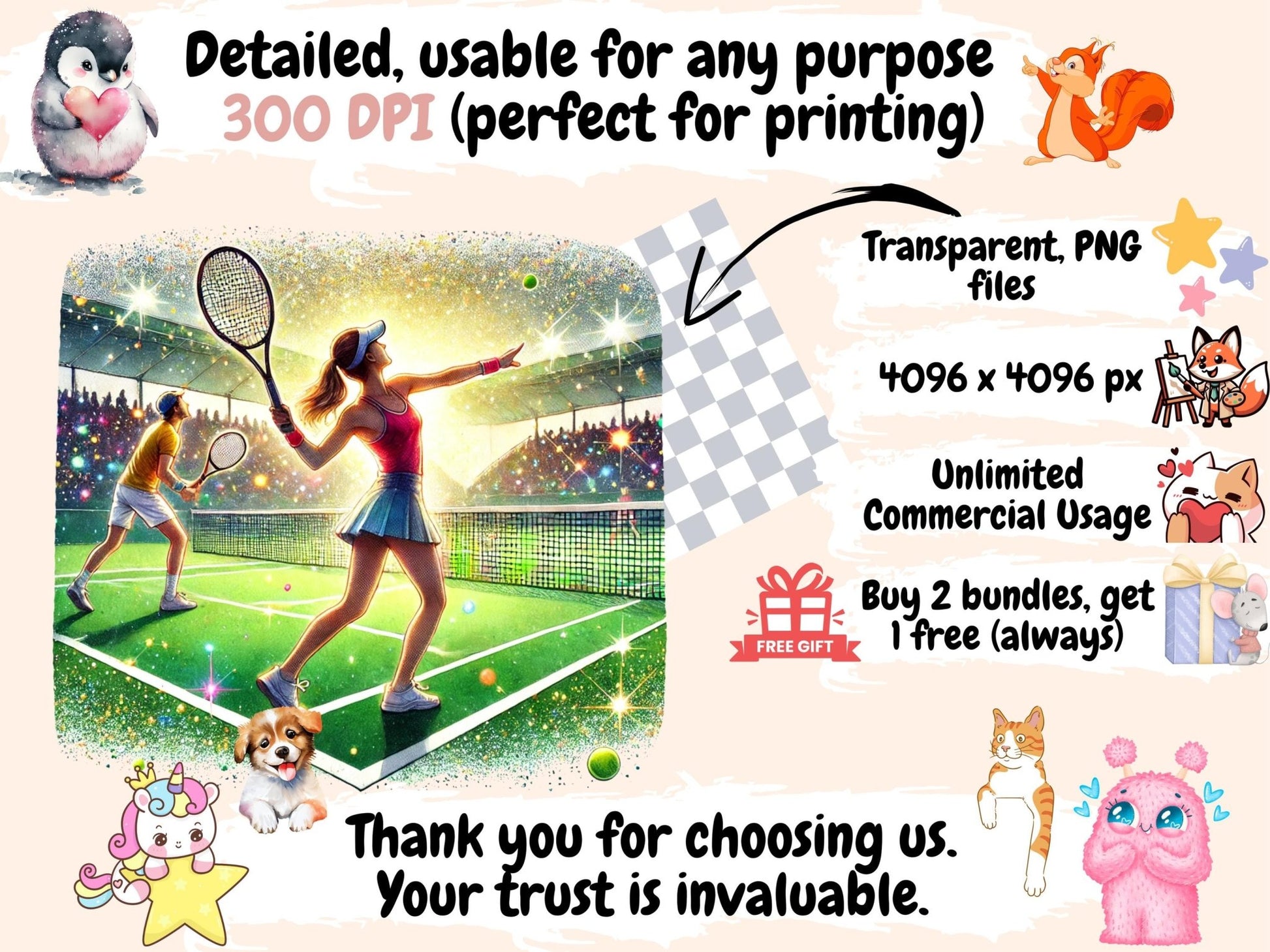 Tennis Clipart - High - Quality Instant Digital Download for Creative Projects