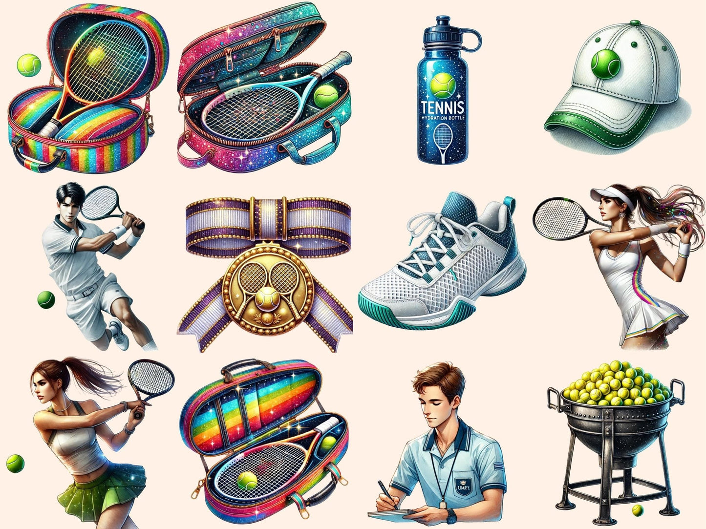 Tennis Clipart - High - Quality Instant Digital Download for Creative Projects