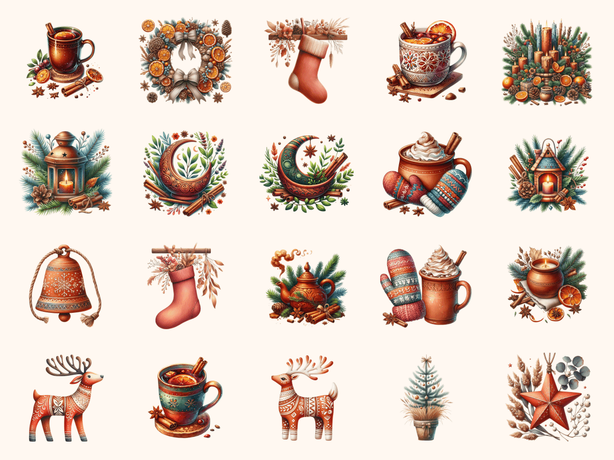 Terracotta Yule Clipart All Bundles Clipart Line Art - WondersArtist