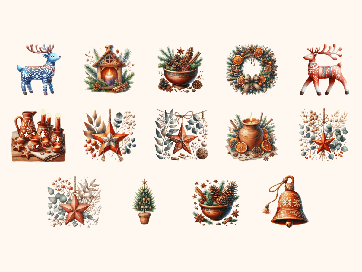 Terracotta Yule Clipart All Bundles Clipart Line Art - WondersArtist