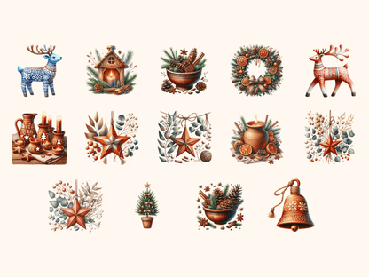 Terracotta Yule Clipart All Bundles Clipart Line Art - WondersArtist