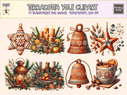 Terracotta Yule Clipart All Bundles Clipart Line Art - WondersArtist