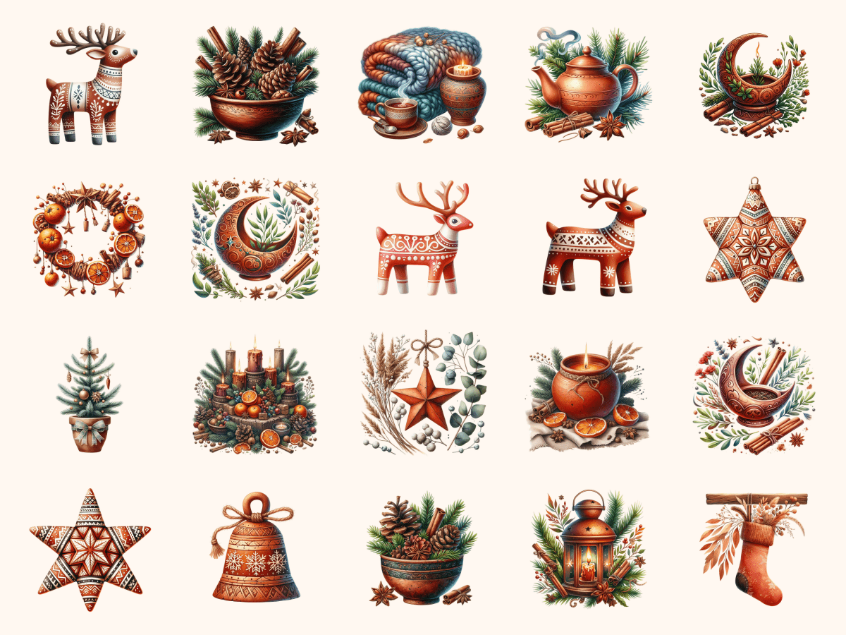 Terracotta Yule Clipart All Bundles Clipart Line Art - WondersArtist