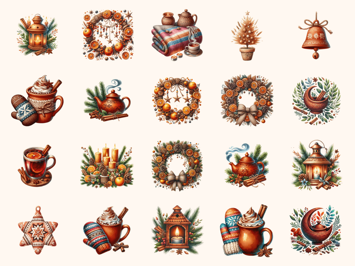 Terracotta Yule Clipart All Bundles Clipart Line Art - WondersArtist