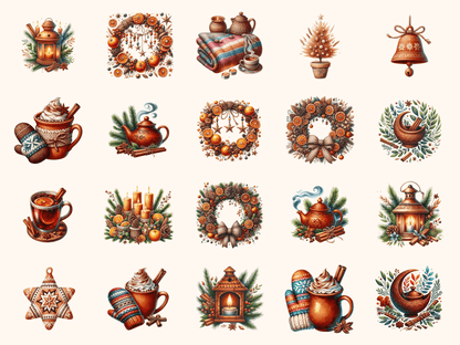 Terracotta Yule Clipart All Bundles Clipart Line Art - WondersArtist