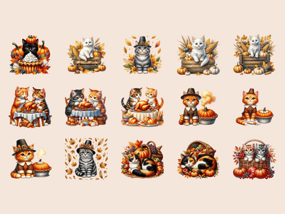 Thanksgiving Cats Clipart All Bundles Clipart Line Art - WondersArtist