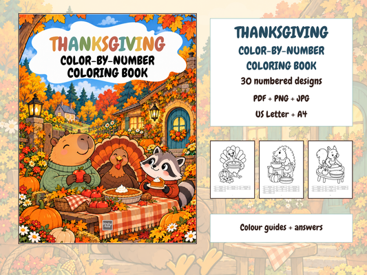 Thanksgiving Color-by-Number Coloring Book — complete digital bundle