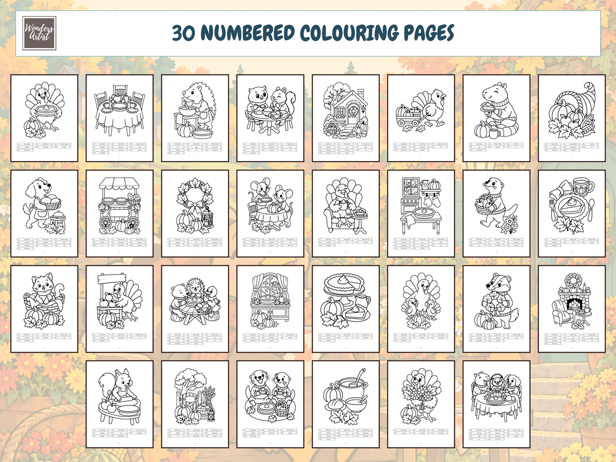 Thanksgiving Color-by-Number Coloring Book — all 30 coloring pages
