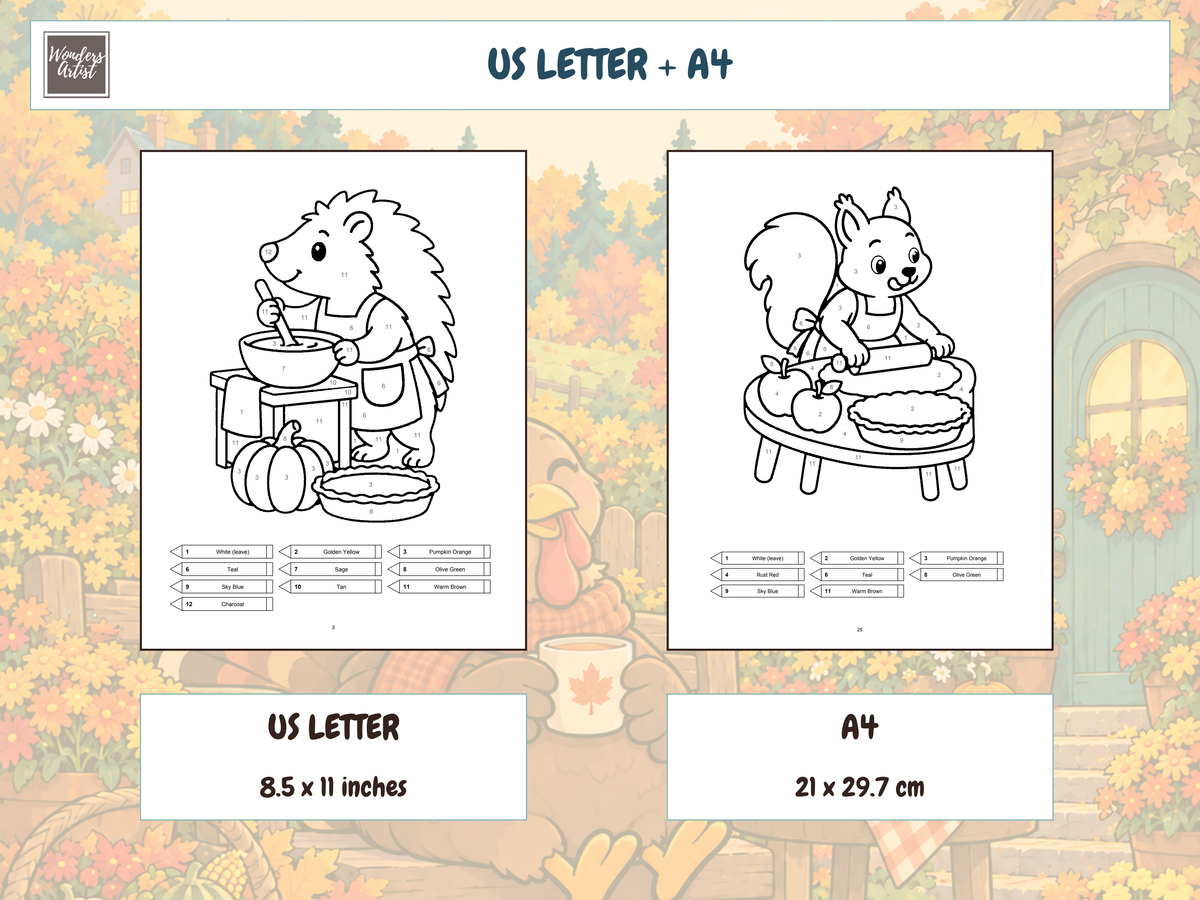 Thanksgiving Color-by-Number Coloring Book — print sizes