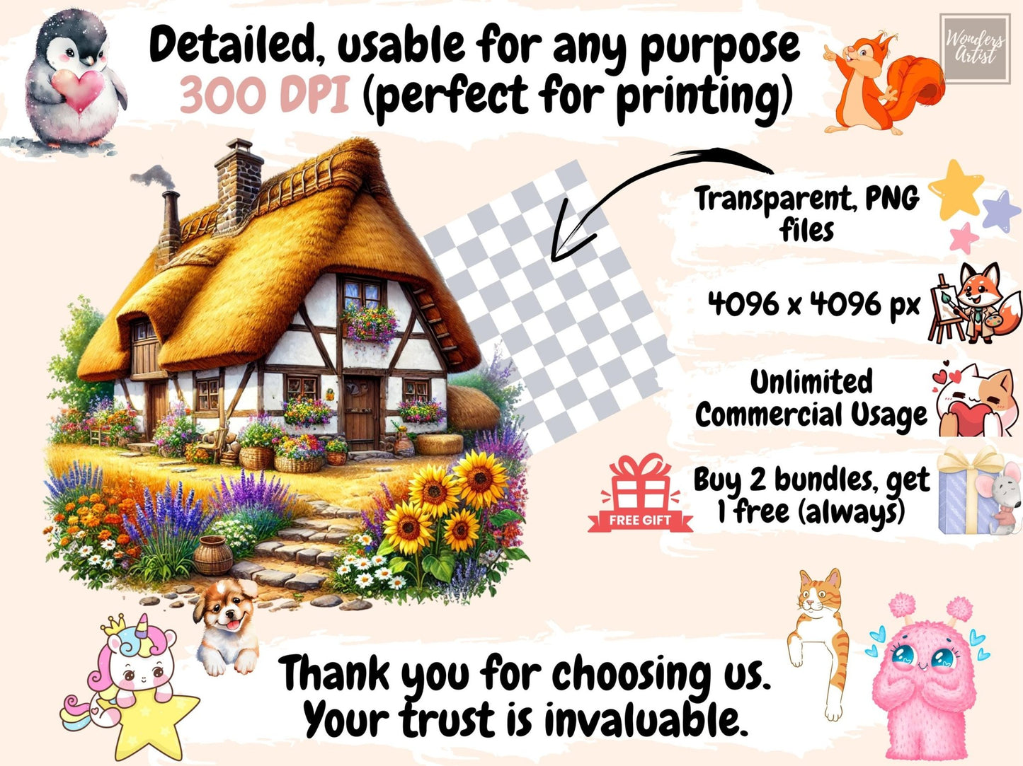 Thatched Cottages Clipart - High - Quality Instant Digital Download for Creative Projects