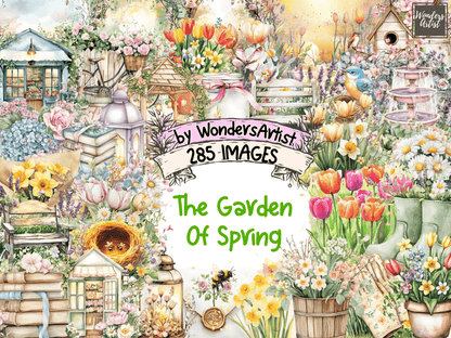The Garden of Spring Watercolor Clipart blooming flowers png - Wonders Artist