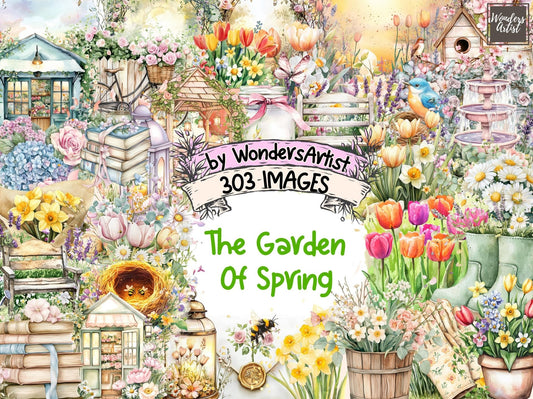 The Garden of Spring Watercolor Clipart - High - Quality Instant Digital Download for Creative Projects