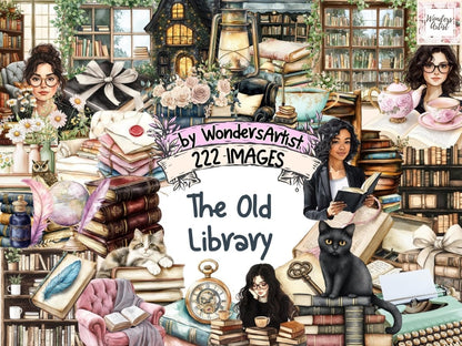 The Old Library Watercolor Clipart academia clipart - Wonders Artist