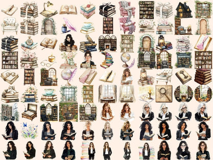 The Old Library Watercolor Clipart academia clipart - Wonders Artist