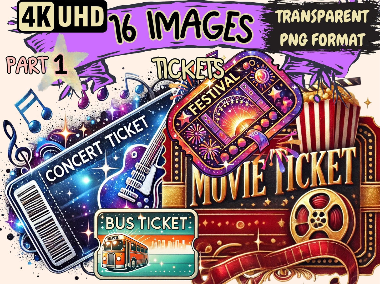 Tickets Clipart - High - Quality Instant Digital Download for Creative Projects