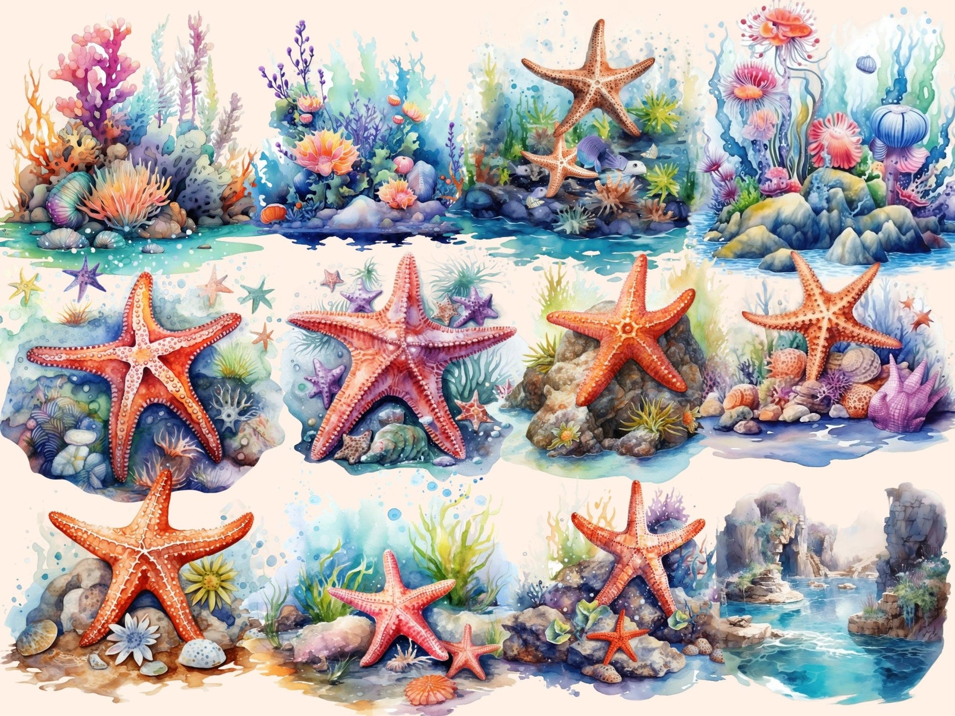 Tidepools Watercolor Clipart - High - Quality Instant Digital Download for Creative Projects