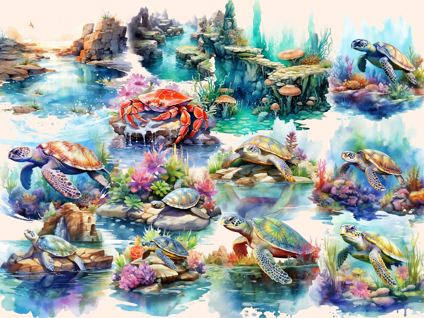 Tidepools Watercolor Clipart - High - Quality Instant Digital Download for Creative Projects