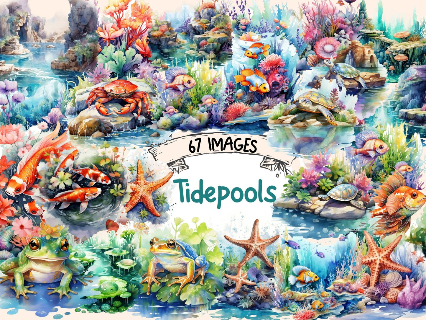 Tidepools Watercolor Clipart - High - Quality Instant Digital Download for Creative Projects