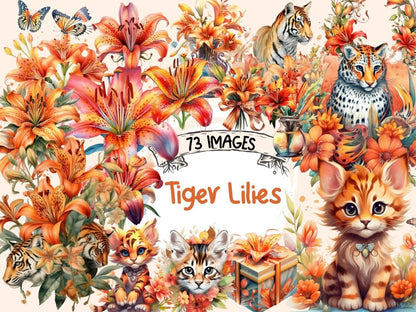 Tiger Lilies Watercolor Clipart exotic flowers - Wonders Artist