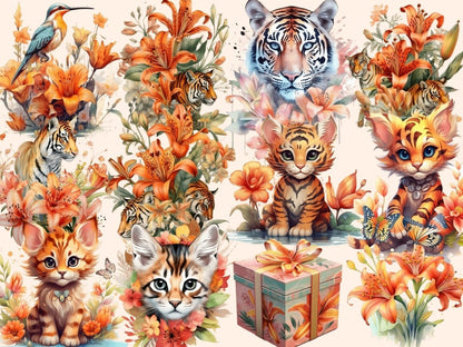 Tiger Lilies Watercolor Clipart exotic flowers - Wonders Artist