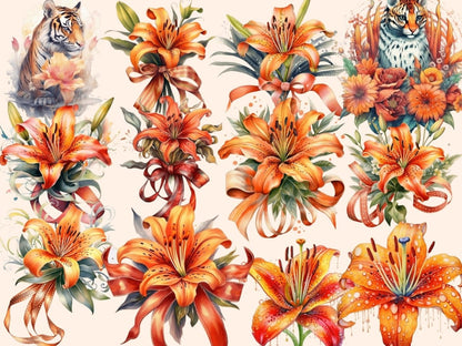 Tiger Lilies Watercolor Clipart exotic flowers - Wonders Artist