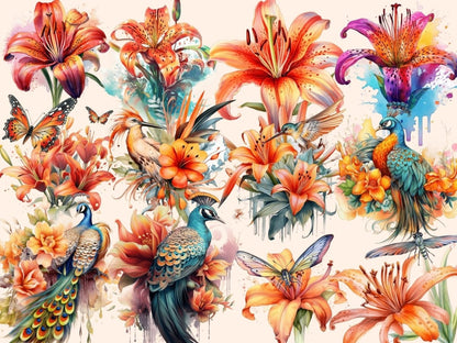 Tiger Lilies Watercolor Clipart exotic flowers - Wonders Artist