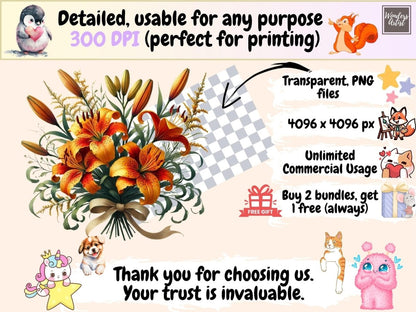 Tiger Lily Bouquets Clipart blooming bouquet art - Wonders Artist
