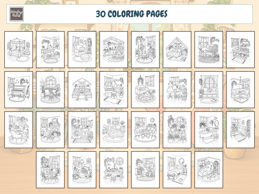 Tiny Cozy Rooms Coloring Book
