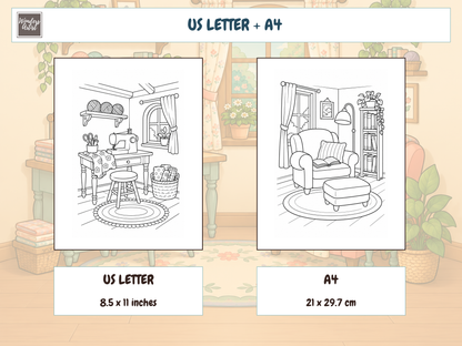 Tiny Cozy Rooms Coloring Book — print sizes