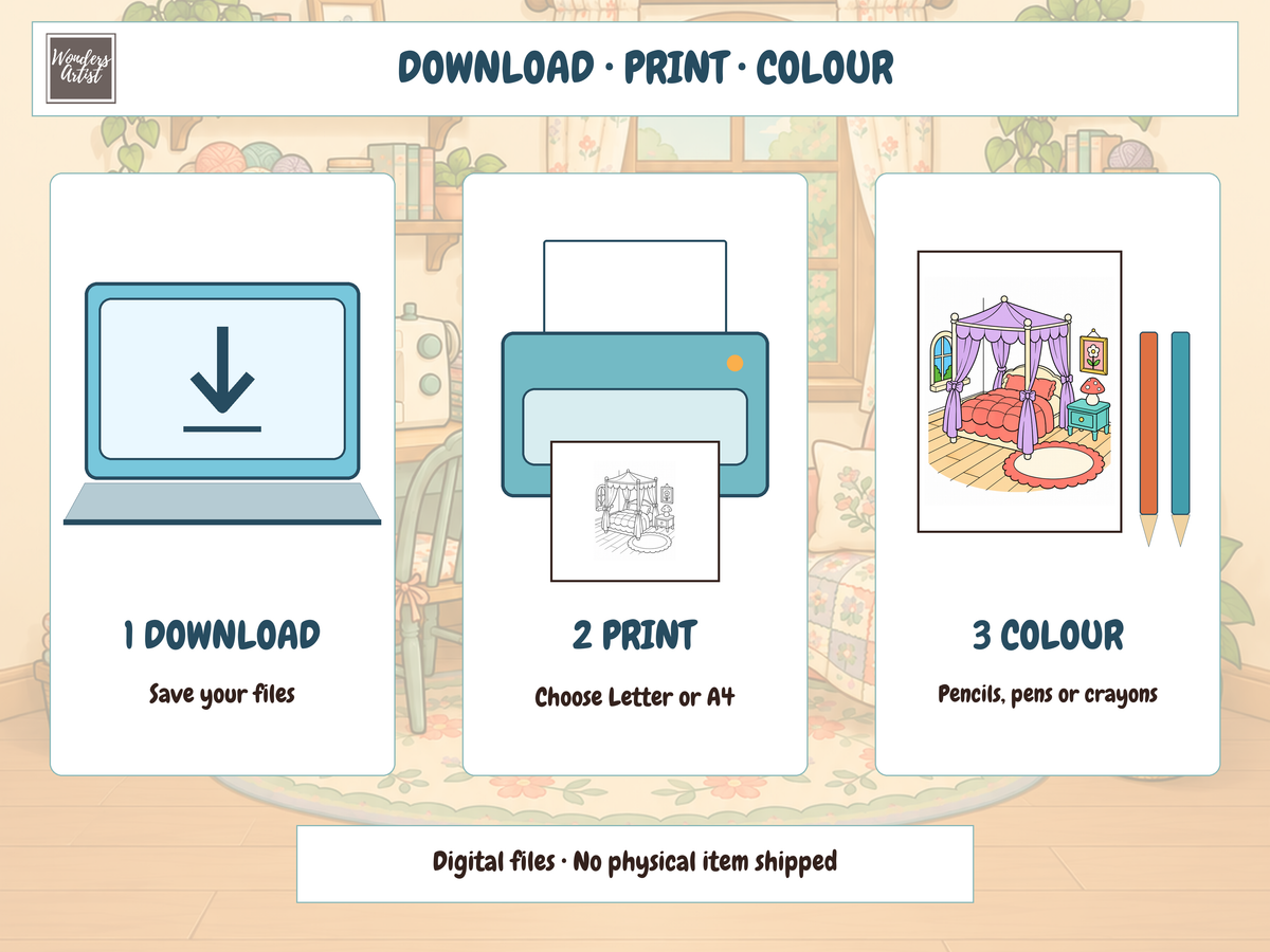 Tiny Cozy Rooms Coloring Book — digital download