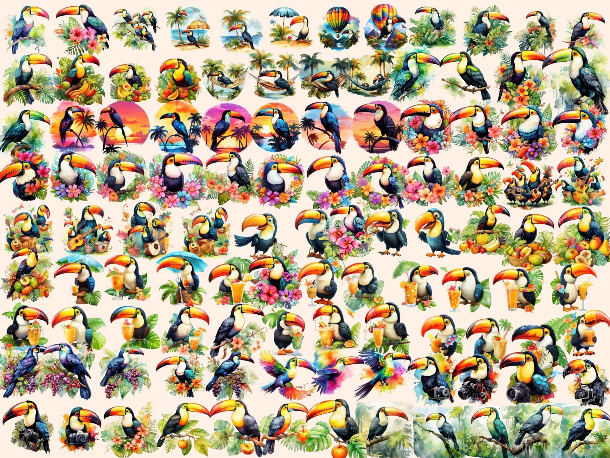 Toucans Watercolor Clipart - High - Quality Instant Digital Download for Creative Projects