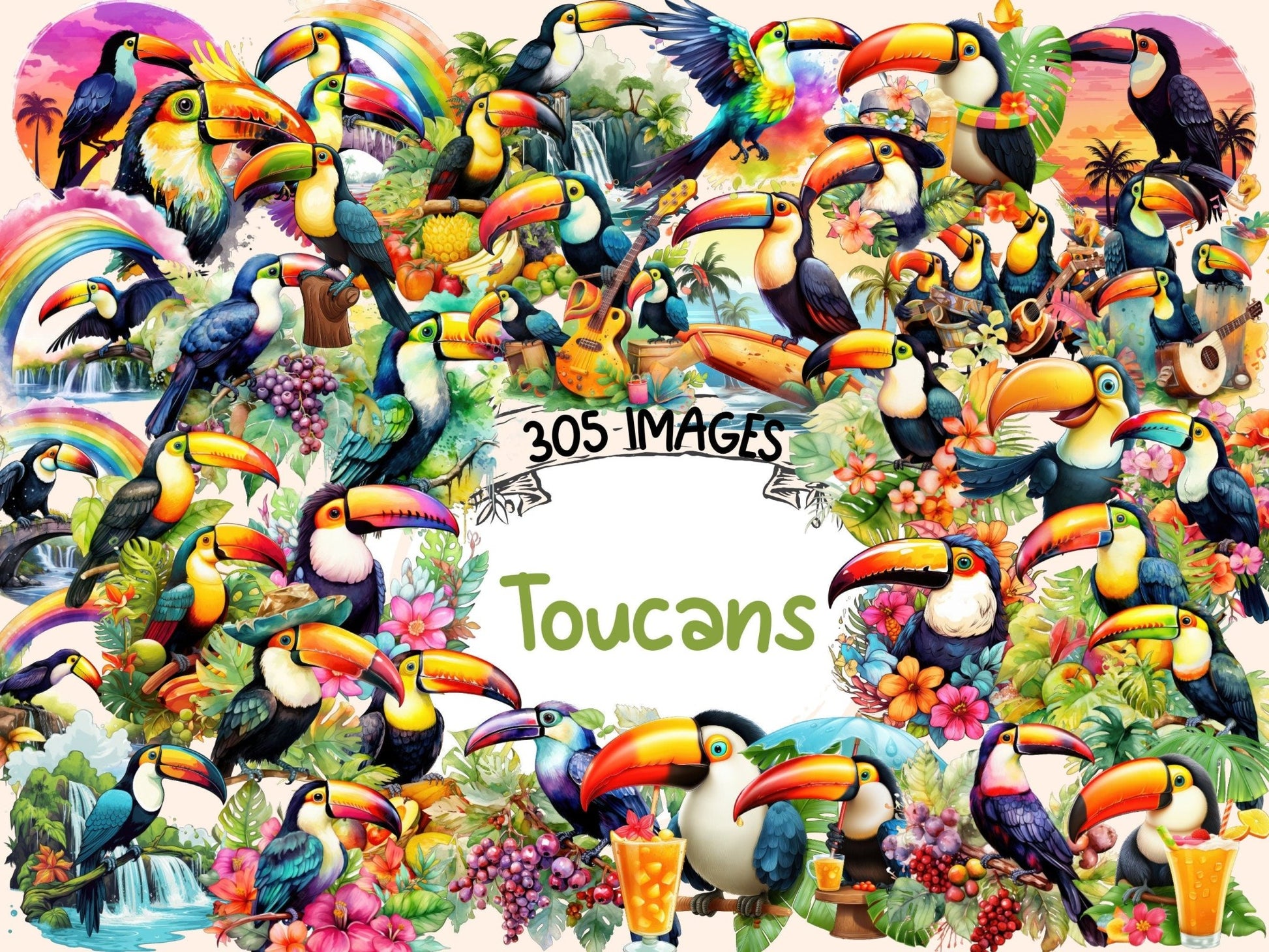 Toucans Watercolor Clipart - High - Quality Instant Digital Download for Creative Projects