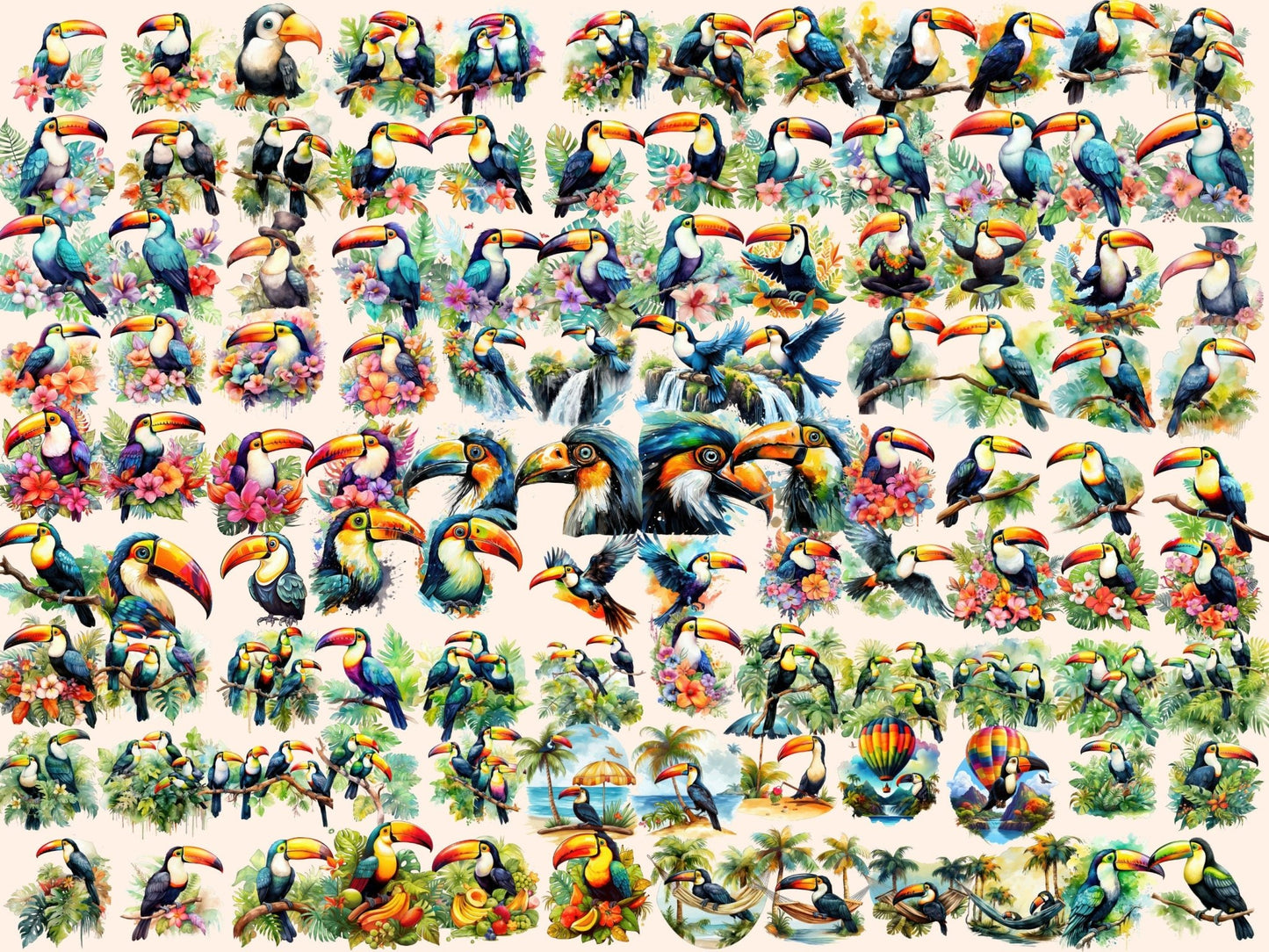 Toucans Watercolor Clipart - High - Quality Instant Digital Download for Creative Projects