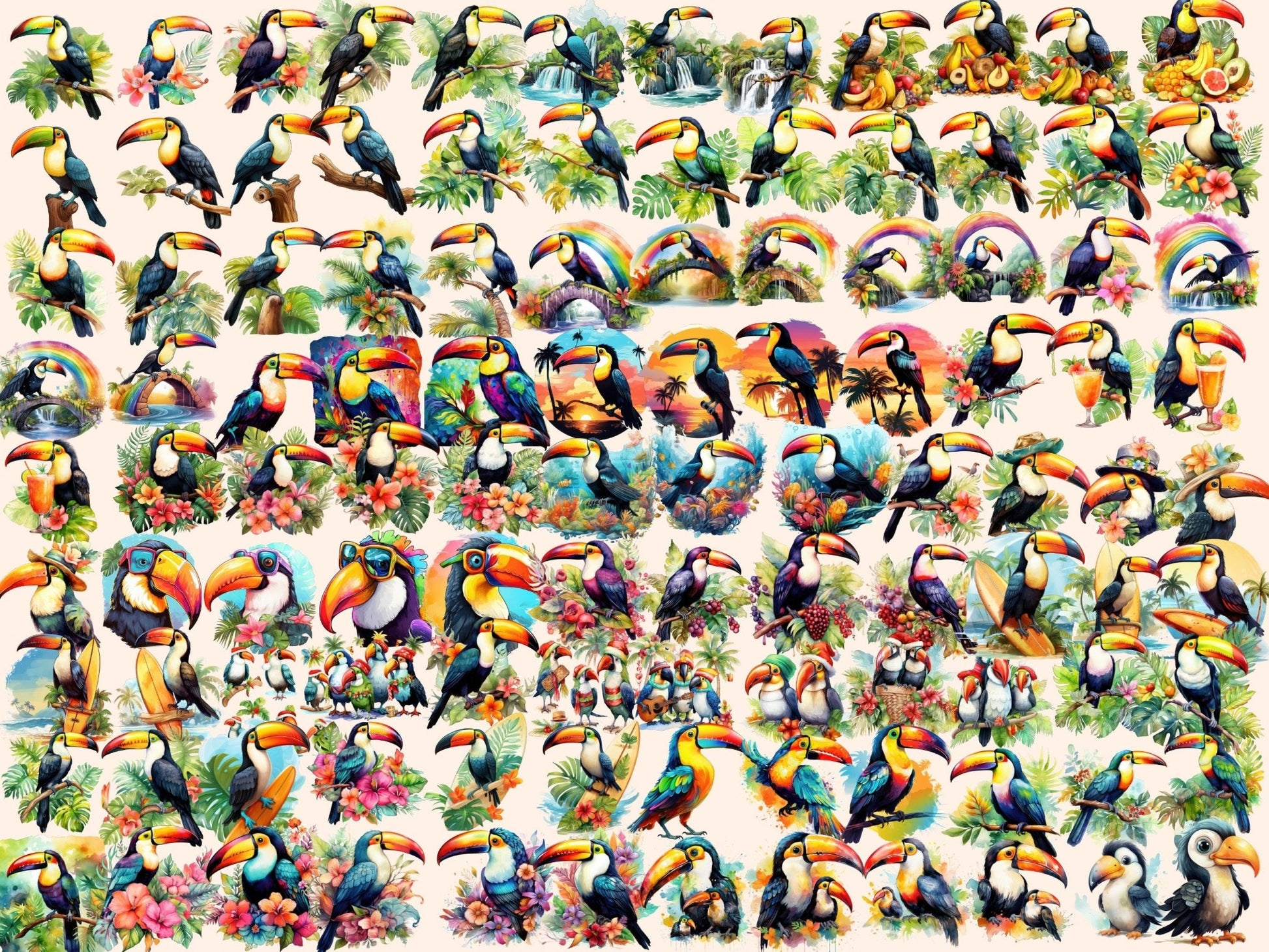 Toucans Watercolor Clipart - High - Quality Instant Digital Download for Creative Projects