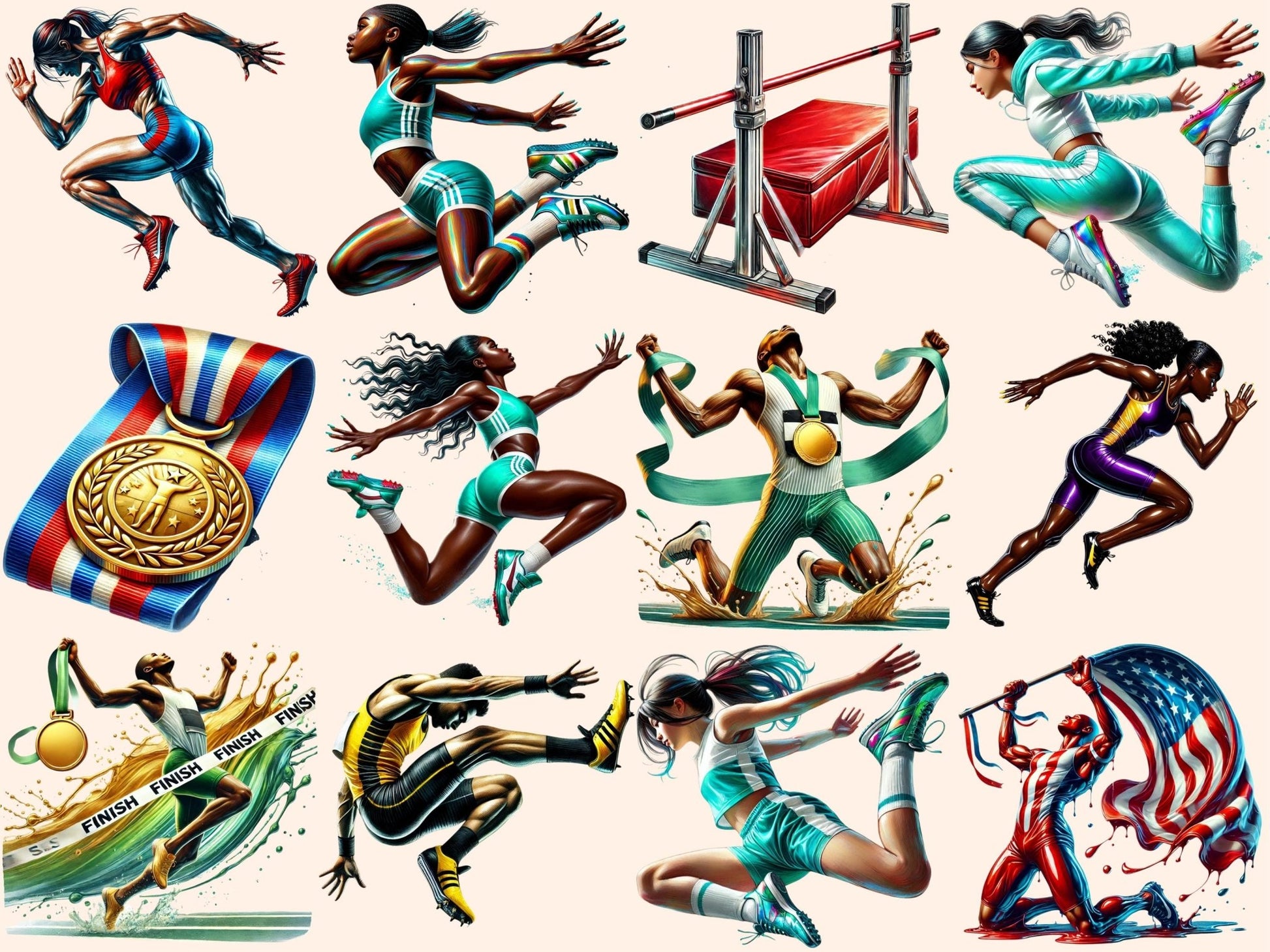 Track & Field Clipart - High - Quality Instant Digital Download for Creative Projects