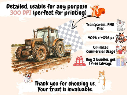 Tractors Watercolor Clipart farm equipment art - Wonders Artist