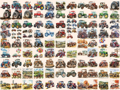 Tractors Watercolor Clipart farm equipment art - Wonders Artist
