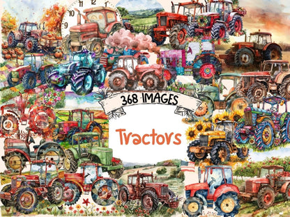 Tractors Watercolor Clipart farm equipment art - Wonders Artist