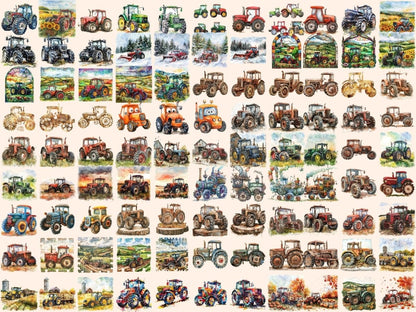 Tractors Watercolor Clipart farm equipment art - Wonders Artist