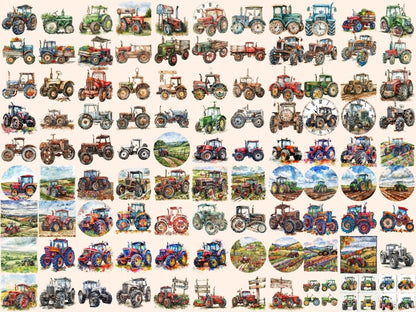 Tractors Watercolor Clipart farm equipment art - Wonders Artist
