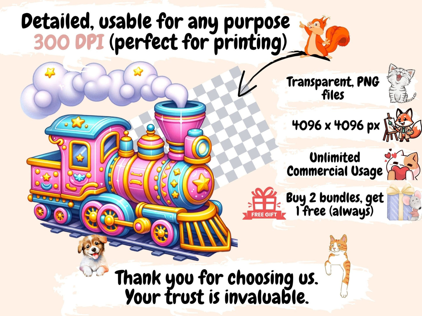 Trains Clipart - High - Quality Instant Digital Download for Creative Projects