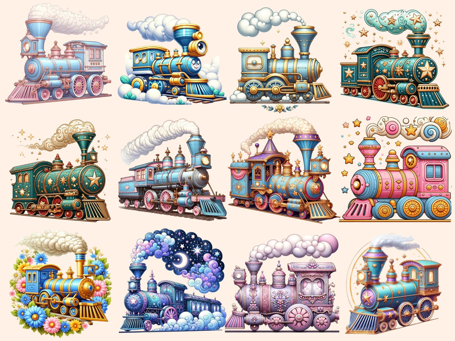 Trains Clipart - High - Quality Instant Digital Download for Creative Projects