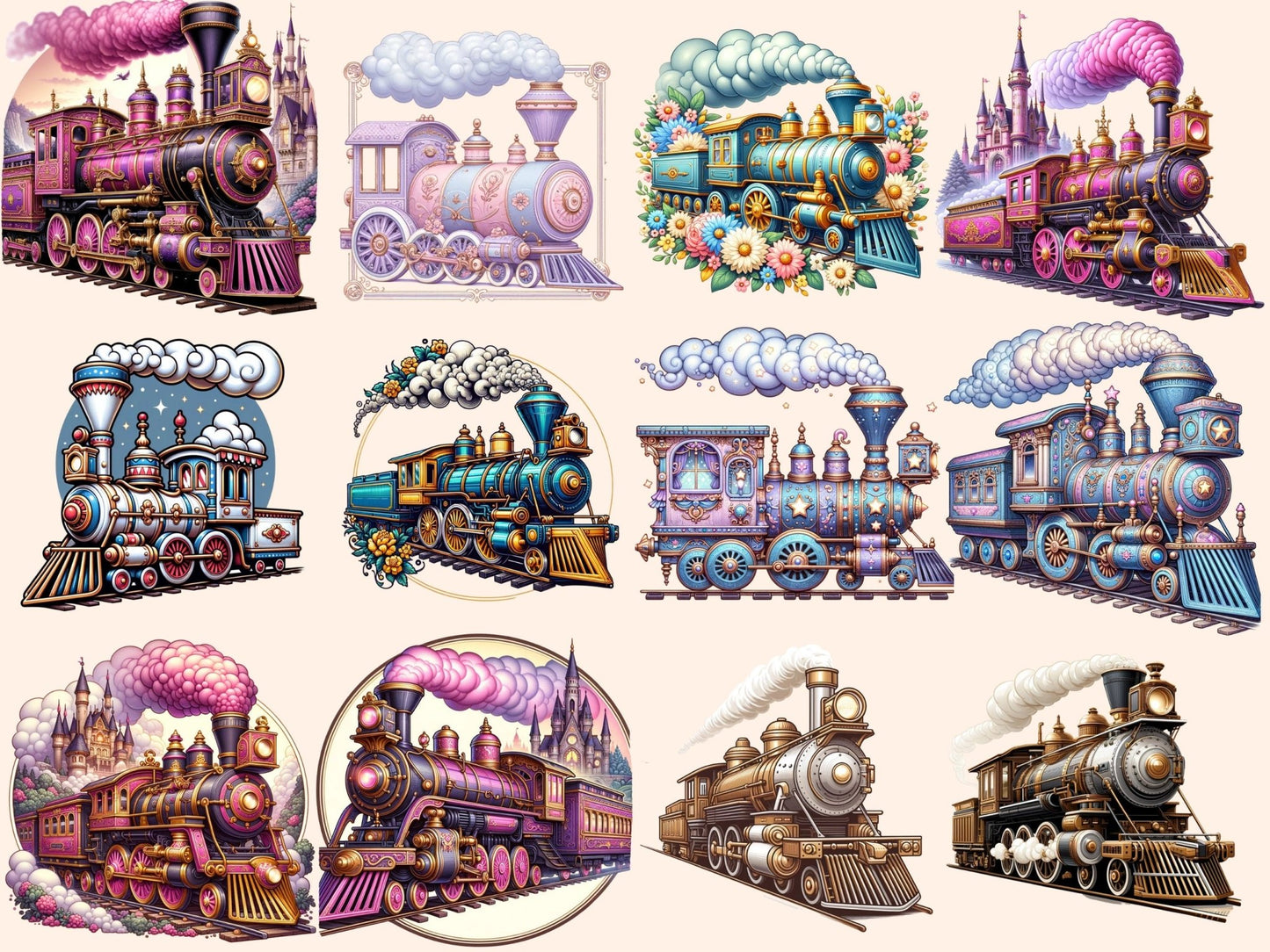 Trains Clipart - High - Quality Instant Digital Download for Creative Projects