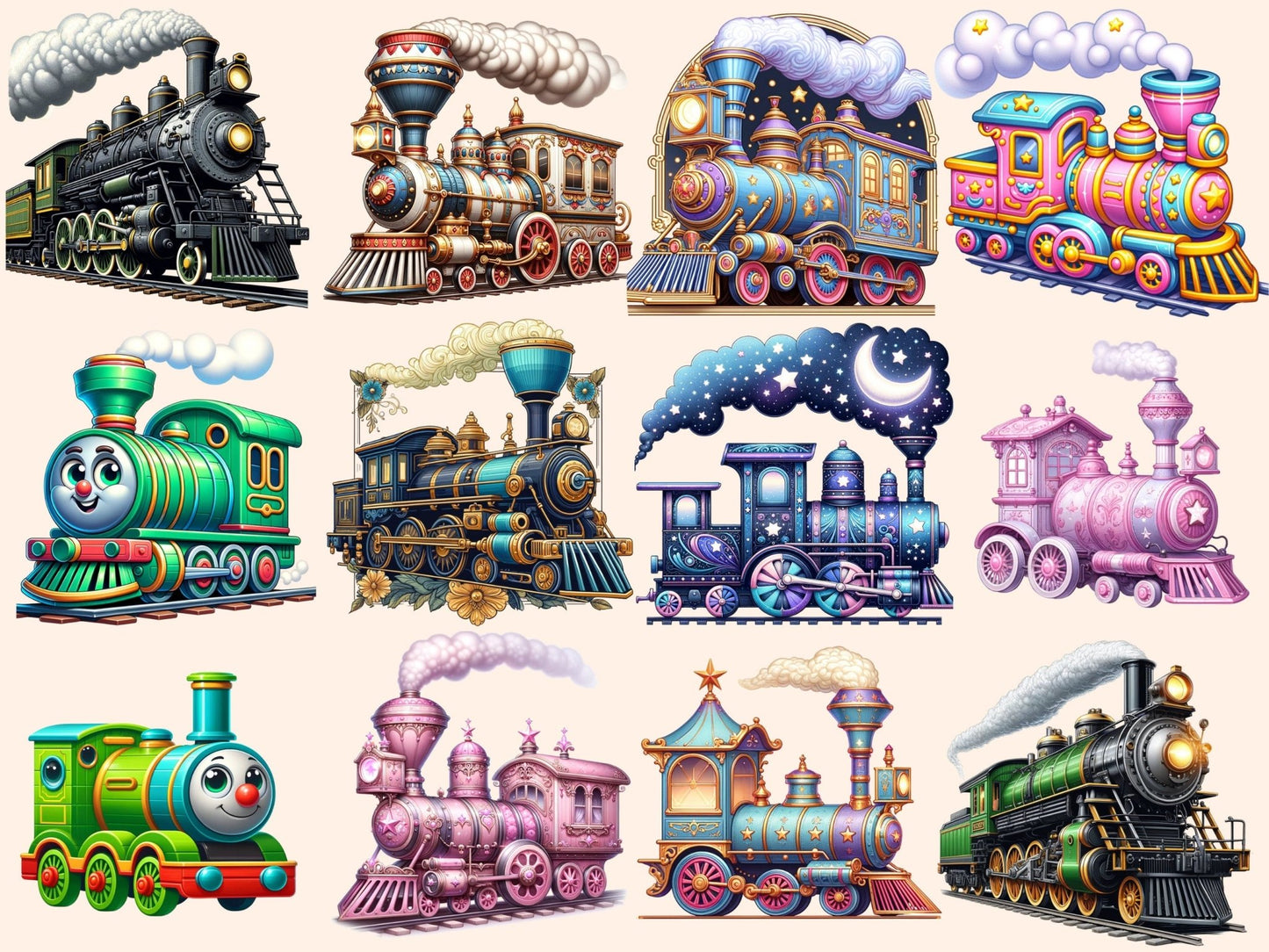 Trains Clipart - High - Quality Instant Digital Download for Creative Projects