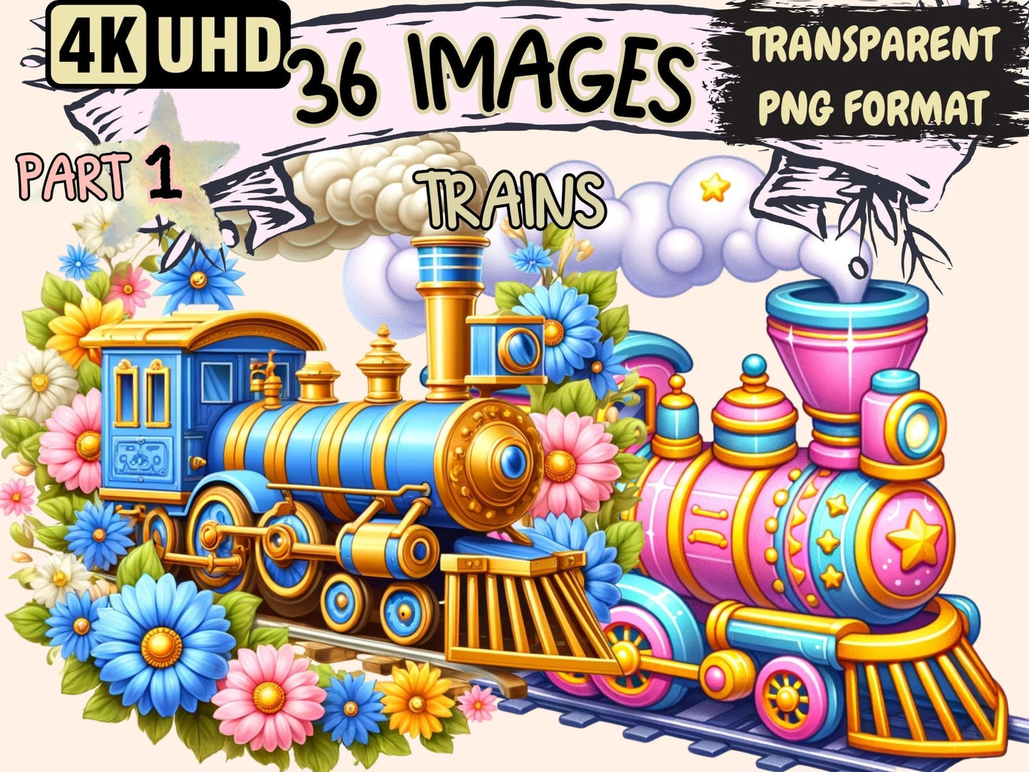 Trains Clipart - High - Quality Instant Digital Download for Creative Projects