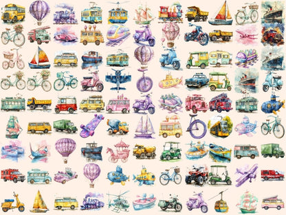 Transportation Watercolor Clipart Modes of Transport - Wonders Artist