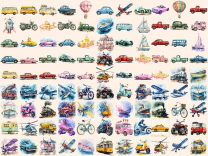 Transportation Watercolor Clipart Modes of Transport - Wonders Artist
