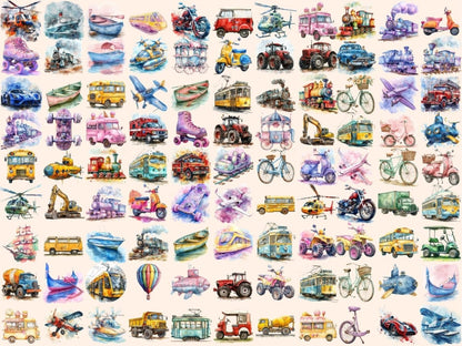 Transportation Watercolor Clipart Modes of Transport - Wonders Artist